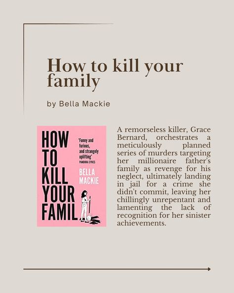 Welcome to the world where these books are not handbooks, but they'll guide you on an adventure like no other. Prepare to be pleasantly misled by titles that sound like they belong in the self-help section. ✨ My ratings: - How to Kill Your Family - 5* - A Good Girl's Guide to Murder - 4* - How to Kill Men & Get Away With It - 4* - The Southern Book Club's Guide to Slaying Vampires - TBR - How to Solve Your Own Murder - TBR - How to Kill a Guy in Ten Ways - 4* - Don't Swipe Right - TBR - The... How To Kill Your Family Book Aesthetic, How To Kill Your Family Book, The Southern Book Club's Guide, Aesthetics Quote, Family Book, Swipe Right, Family Books, Book Summaries, Book Worm