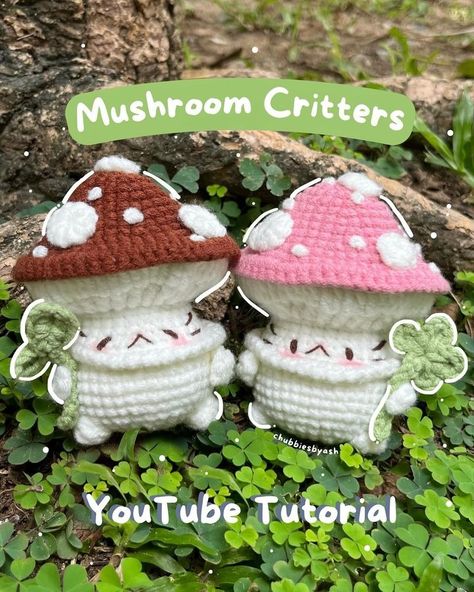 Mushroom Guy, Crochet Wallet, Whimsical Nature, Crochet Mushroom, Cozy Day, Bobble Stitch, Pink Yarn, Crochet Stitches Tutorial, Crochet Cat