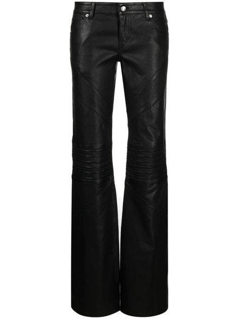 low-rise lambskin embossed detail low-rise bootcut button fly fastening straight leg classic five pockets Leather Low Rise Pants, Leather Pants Low Rise, Fitted Leather Trousers, Low Rise Leather Pants, Black Low Rise Jeans, Low Rise Black Jeans, Studded Pants, Rich Girl Style, Pants Png