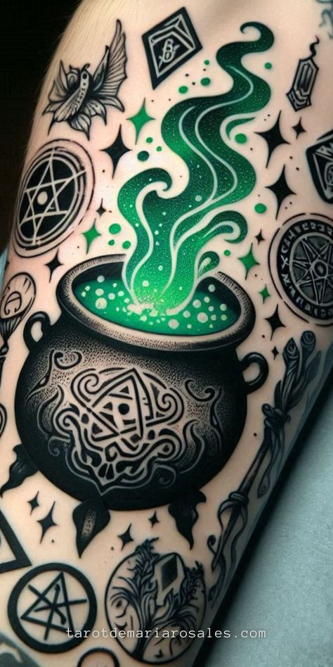 Unveil the magic behind witchy tattoos with our curated list of 50+ designs and their mystical meanings. From moon phases to protective runes, discover tattoos that resonate with your spiritual journey and elevate your personal style. Perfect for witches of all levels! 🌙🔮 #WitchyTattoos #InkMagic #TattooInspiration Witch Tattoo Sleeve Ideas, Witchy Tatoos Ideas, Pagan Tattoo Ideas Witches, Witchy Tattoo Ideas Witchcraft, Witchy Tattoos For Women, Witchy Sleeve Tattoo, Witch Tattoo Sleeve, Witchy Hand Tattoos, Protective Runes