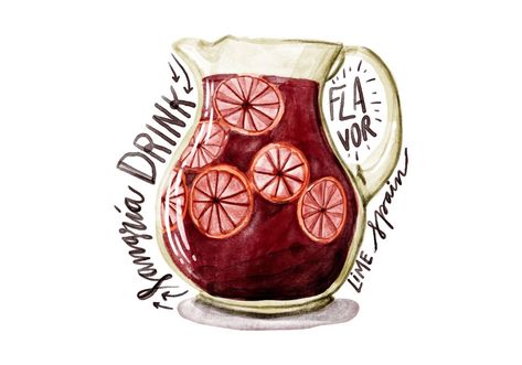 Sangria Watercolor Vector Watercolor Vector, Food Illustration Art, Painted Boards, Drawing Lessons, Food Illustrations, Sangria, Vector Art, Vector Free, Illustration Art