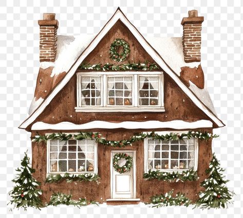 Christmas House Illustration, White Gingerbread House, Happy New Year Sign, White Gingerbread, New Year Sign, Happy New Year Signs, Aesthetic Pngs, Pngs Transparent, House Elements