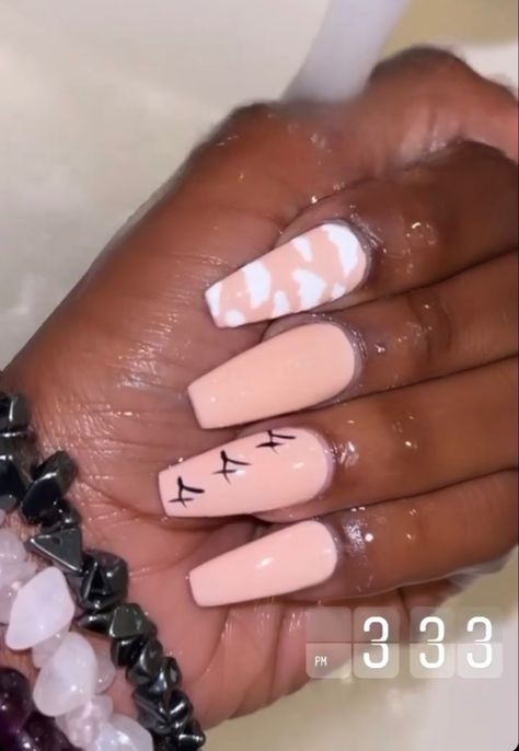 444 Nails Design, 444 Nails Acrylic, Cloud Nails Acrylic, 444 Nails, Red Acrylic Nails, White Acrylic Nails, Coffin Shape Nails, Clouds Design, Acrylic Nails Coffin