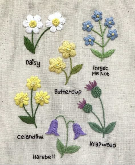 Embroidery Inspiration Flowers Simple, Embroidered Vines And Flowers, Embrodiary Flowers, Embrodery Stiching Flower, Embroidered Flowers Tutorial, Embroidered Flowers Simple, Embroidery Inspiration Simple, Embroidery Flower Stitches, Simple Embroidery Flowers