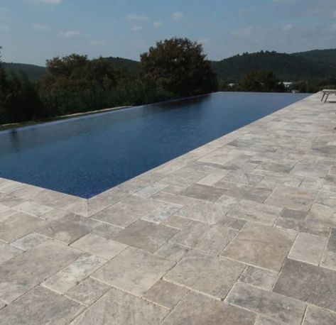 Ivory Travertine Pool Deck French Pattern, Silver Travertine Pool Deck, French Pattern Travertine, Travertine Pool Deck, Travertine Pool Decking, Deck Patterns, Ivory Travertine, Silver Travertine, Deck Pool