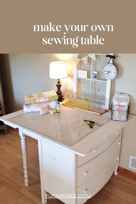 Make Your Own Sewing Table Folding Sewing Table Diy, Serger Table Ideas, Diy Sewing Table Ideas Small Spaces, Sewing Table Ideas, Sewing Tables, Diy Sewing Table, Table Making, Sewing Table, Wood Screws