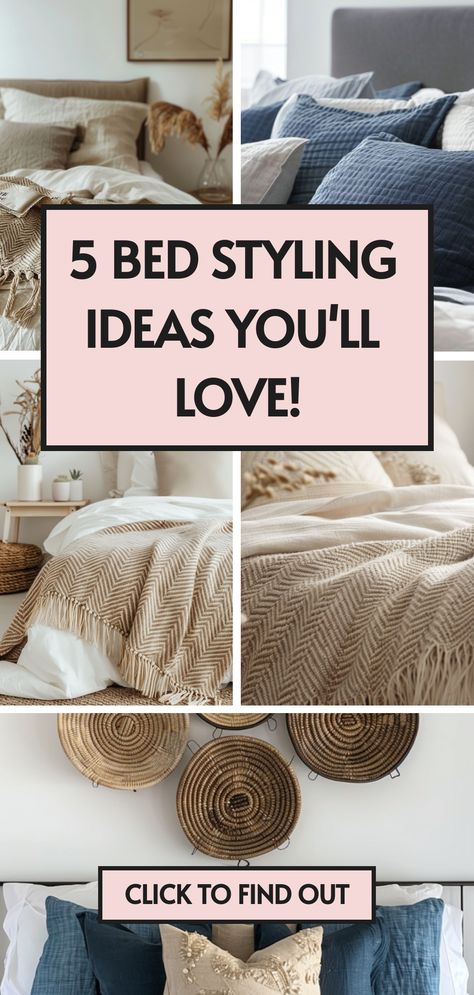 Is your bedroom looking a bit tired? Reinvigorate it with our top 5 bed style ideas featuring stylish blankets and chic pillows. Learn how to create a captivating bedroom aesthetic today! 🛏️💡 Click to read more! Lush Bedding Bedroom Ideas, Beds With Pillows Ideas, King Bed Styling Pillows, Bedding Sets Cozy Color Schemes, Decorate Bed With Pillows, Ca King Bedding Ideas, How To Layer Throw Blankets On Bed, Cozy Bed Decor Ideas, Stacking Pillows On Bed