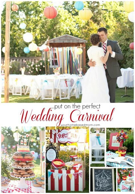 Put on the perfect Wedding Carnival - here are all the details. Upscale Carnival Food, Carnival Themed Wedding Reception, Amusement Park Wedding Theme, Chic Carnival Theme Party, Carnival Engagement Party, Fair Themed Wedding, Elegant Carnival Theme Party, Carnival Wedding Reception, Carnival Theme Wedding Decor