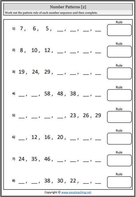 Patterning Worksheets: Number & Counting Patterns • EasyTeaching.net | Number patterns worksheets, Pattern worksheet, Math patterns Number Patterns Worksheets Grade 2, Grade 3 Number Pattern Activities, Math Pattern Worksheets For Kindergarten, Patterns Grade 1 Worksheet, Number Patterns Worksheets For Grade 1, Patterns Worksheet Class 2, Pattern Maths Worksheet, Number Patterns Worksheet Grade 3, Maths Patterns Worksheets