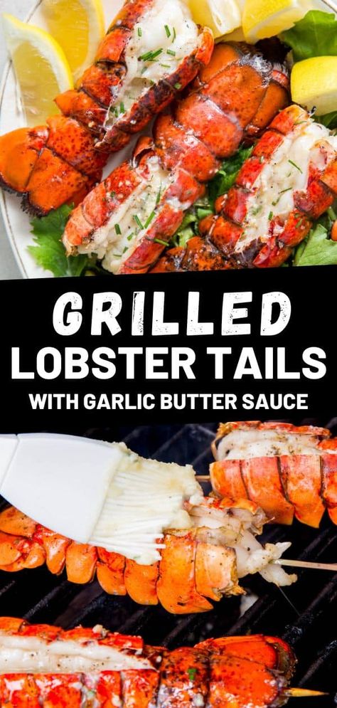 Learn how to make lobster tails on the grill with this easy recipe. Grilled lobster tails are an easy yet impressive meal made with garlic butter in less than 20 minutes! Rock Lobster Tail Recipe, Lobster On Blackstone Griddle, Grill Lobster Tail, How To Grill Lobster, Cooking Lobster Tails, Grilled Lobster Tail, Grilled Side Dishes, Monday Recipes, Frozen Lobster