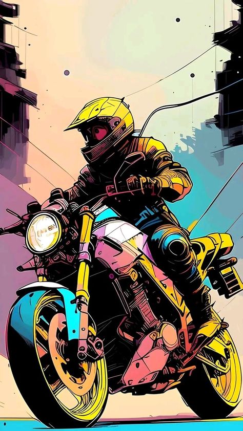 Motorcycle Sport Bikes, Pop Art Motorcycle, Biker Art Wallpaper, Motorcycle Digital Art, Biker Art Illustration, Motor Bike Illustration, Motorcycle Illustration Artworks, Biker Art Drawing, Bike Poster Design