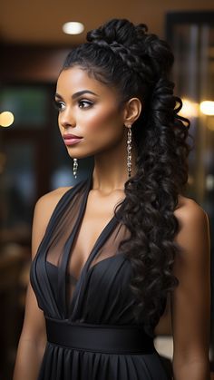 Half Up Half Down Wedding Hair Black Women Curly, Bridesmaid Wedding Hair Half Up, Grecian Hairstyles Half Up, Princess Hairstyles Black Women, Black Half Up Half Down Hairstyles, Black Bride Hairstyles Half Up Half Down, Bride Black Hair, Wedding Hair With Braids, Half Up Half Down Wedding Hairstyles