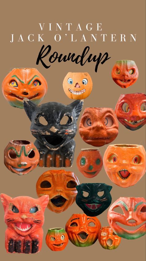 Pumpkin Bucket Crafts Diy, Vintage Halloween Crafts Diy, Vintage Pumpkin Faces, Vintage Halloween Decorations Diy, Paper Mache Pumpkin Head Mask, Vintage Halloween Diy, Paper Mache Pumpkin Head, Paper Mache Jack O Lantern, Halloween Crafts Diy Projects