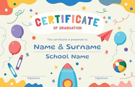 Kindergarten Certificate Template Kindergarten Certificates Free, Kindergarten Certificates, Kindergarten Diploma, Certificate Design Template, Name Signature, Certificate Design, Templates Free Download, Certificate Templates, Design Template