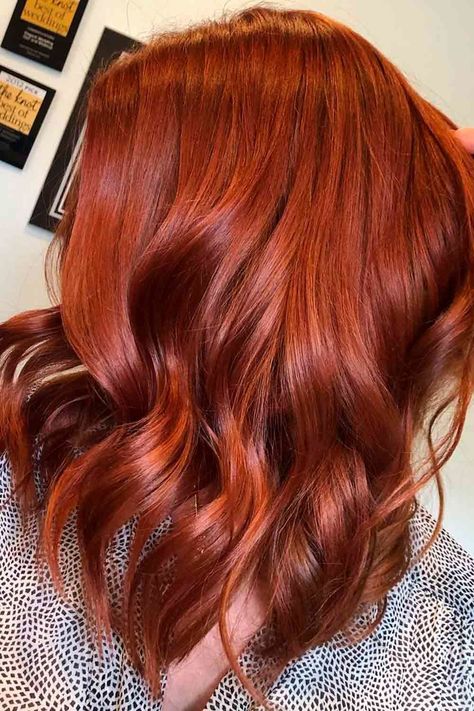 Ruby Copper Hair Color, Red Hair Color Combinations, Red All Over Color Hair, Single Process Hair Color Red, Red Hair Color Over Brown, Titan Hair Color, Scarlett Red Hair, Bright Copper Red Hair, Rich Copper Red Hair With Highlights