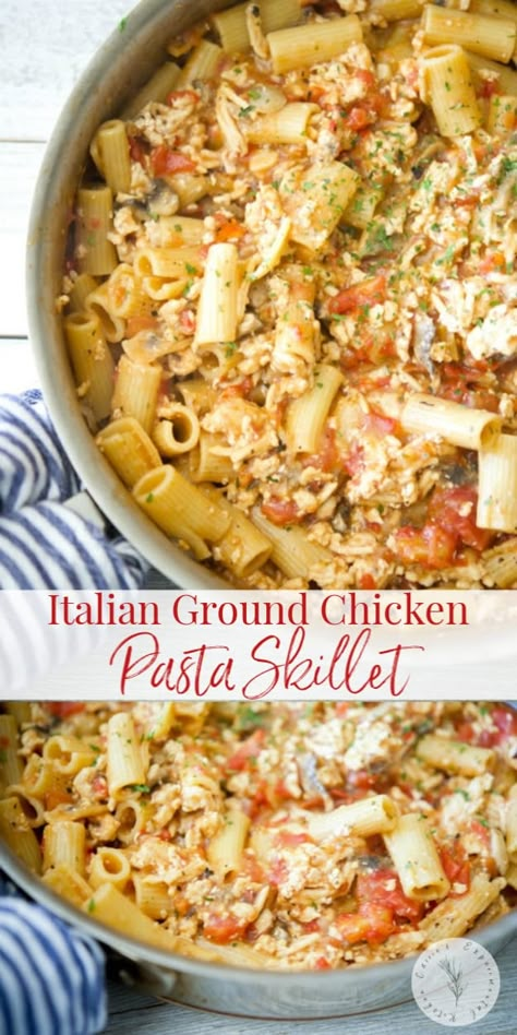 Keto Side Dishes Easy, Ground Chicken Pasta, Ground Chicken Recipes Easy, Chicken Pasta Skillet, Ground Chicken Recipes Healthy, Pasta Skillet, Chicken Pasta Dishes, Skillet Pasta, Keto Side