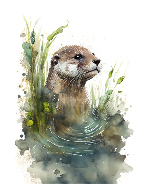 Otter print, watercolor art, Otter animal, Otter home decor, Nurs...