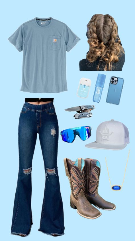 @samreay7 #outfit #outfitinspo #blue #country #western #lilyruth1701 Country Girl Outfits, Western Summer Outfits, Country Summer Outfits, Country Outfits Women, Job Clothes, Casual Country Outfits, Southern Outfits, Country Style Outfits