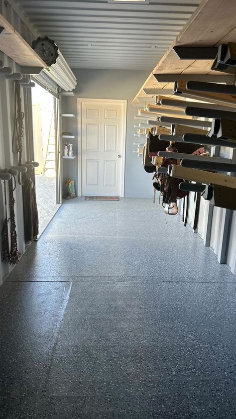 We are home of the container tack room. 🙌 #tackroom #horsesofinstagram #shippingcontainer #containertackroom #containerlife #containerdesign #westernwednesday #westernfashion #westernlifestyle #ranching #ranchinglife #containerstop | ContainerStop | Sawyer Brown · The Race Is On Shipping Container Tack Room Ideas, Storage Container Tack Room, Shipping Container Tack Room, Tack Shed Ideas, Tack Room Ideas, Barn Organization, Conex Box, Horse Hacks, Tack Room Organization