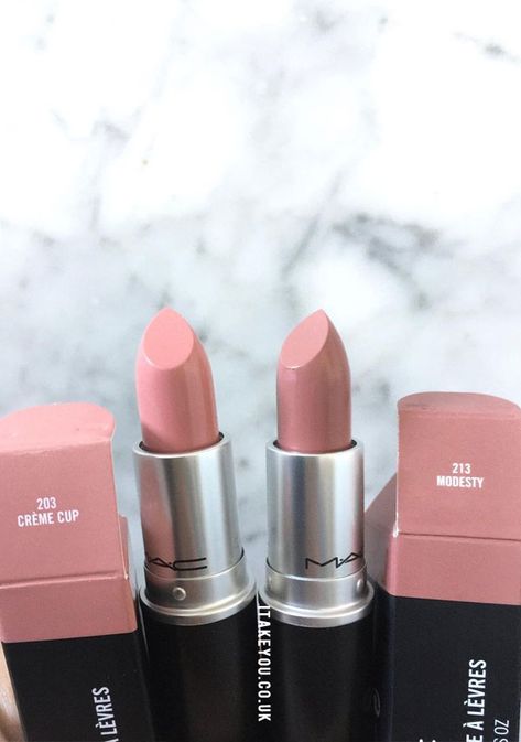 Mac Bridal Lipstick, Mac Sellout Lipstick, Pink Mac Lipstick Shades, Mac Creme Cup Lipstick, Mac Lipstick Modesty, Creme Cup Mac, Fair Skin Lipstick Shades, Mac Creme Cup, Mac Cream Cup Lipstick