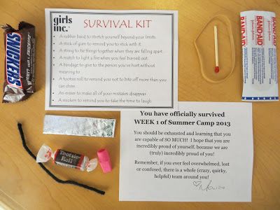 Girls' Camp Survival Kit Gift Counselor Survival Kit, Camp Survival Kit, Camping Survival Kit, Kit Gift Ideas, Girl Survival Kits, Inexpensive Teacher Gifts, Handmade Teacher Gifts, Survival Kit Gifts, Staff Appreciation Gifts