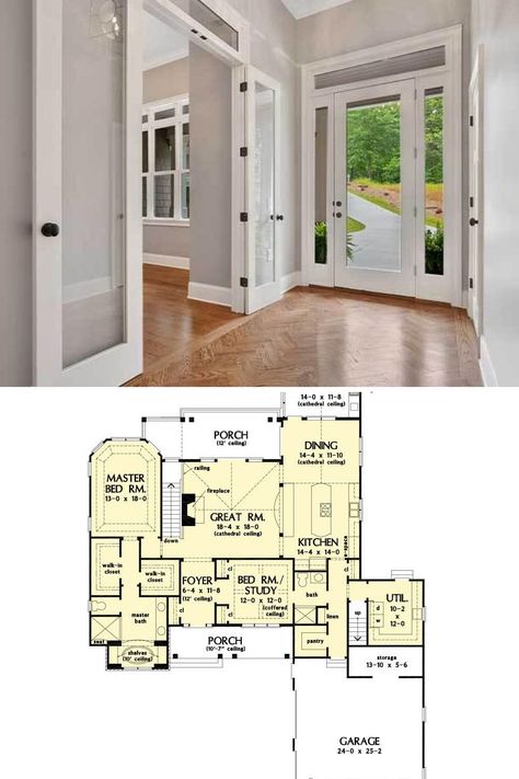 Small Foyer Staircase Entryway, Foyer Layout Floor Plans, Entryway Floor Plan, Foyer Layout, Closed Floor Plan, Modern Mountain House Plans, Modern Cabin Plans, House Plan With Bonus Room, Mountain House Plan