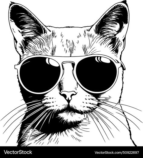 Glasses Sketch, Cat Wearing Sunglasses, Pop Art Cat, Shading Drawing, Sketch Icon, Vet Clinic, Cat Sunglasses, Cat Vector, Cat Fashion