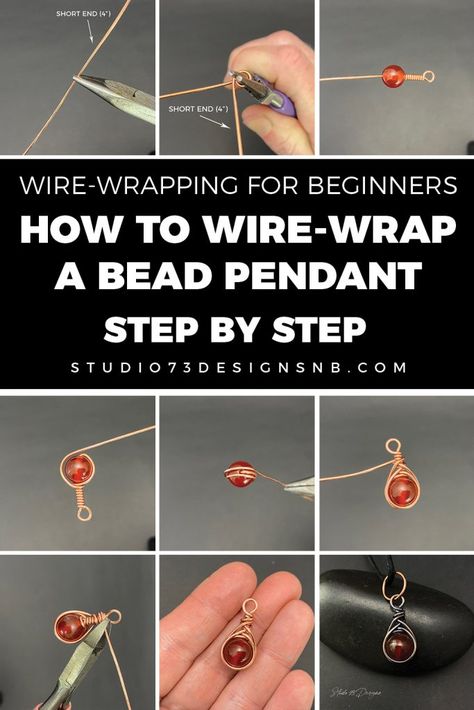 How to wire-wrap a bead pendant | Studio 73 Designs Wire Wrapping For Beginners, Wire Wrapped Stone Jewelry, Wire Jewelery, Wire Wrapping Tutorial, Wire Wrap Jewelry Designs, Wire Wrapping Diy, Wire Wrapped Jewelry Diy, Wire Jewelry Making, Wire Wrapped Jewelry Tutorials