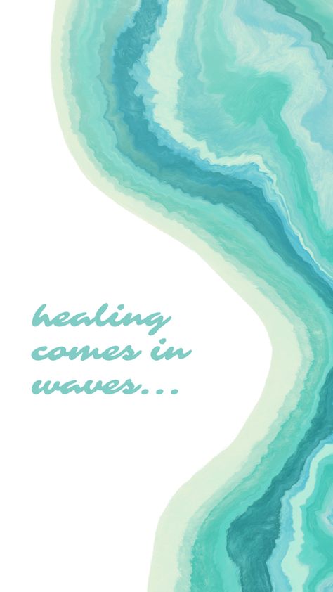 An abstract teal geode fills the right half of the page and teal bold script reads “healing comes in waves” Therapy Background Wallpaper, White And Teal Aesthetic, Healing Background, Cyan Aesthetic Wallpaper, Light Teal Aesthetic, Turquoise Aesthetic Wallpaper, Teal Wallpaper Aesthetic, Pastel Turquoise Aesthetic Wallpaper, Aqua Therapy