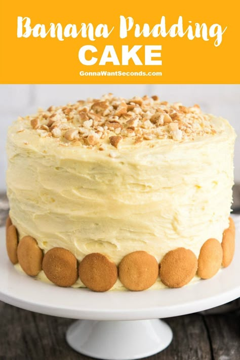 *NEW* Banana Pudding Cake features moist banana cake layered with vanilla filling, bananas, and vanilla wafers. It's all topped with vanilla pudding frosting! #BananaPuddingCake #BananaCake #PuddingCake Vanilla Pudding Frosting, Cream Cheese Pudding, Puding Pisang, Moist Banana Cake, Pudding Frosting, Cheese Pudding, Easy Easter Treats, Banana Pudding Cake, Banana Pudding Cheesecake