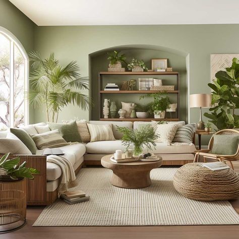 Modern Green Living Room, Living Room Design Green, Green Living Room Decor, Living Room Sofa Design, Living Room Green, Green Interiors, Green Rooms, Boho Living Room, Living Room Inspo