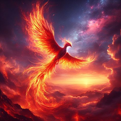 A creature of flames and hope, the phoenix soars through the heavens, its wings a tapestry of fiery colors. Fenix Wallpaper, Phoenix Illustration, Jing Y Jang, Phoenix Rising From The Ashes, Phoenix Bird Art, Phoenix Wallpaper, Phoenix Artwork, Phoenix Images, Rising From The Ashes