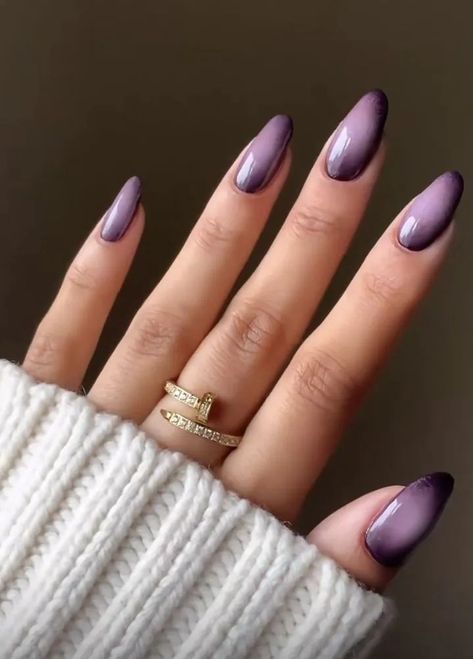 Ombre Violet Nails, Ombre Dark Purple Nails, Dark To Light Purple Ombre Nails, Deep Purple Ombre Nails, Black And Purple Ombré Nails, Purple November Nails, Smokey Purple Nails, Fall Nails Purple Design, Ombre Purple Nail Designs