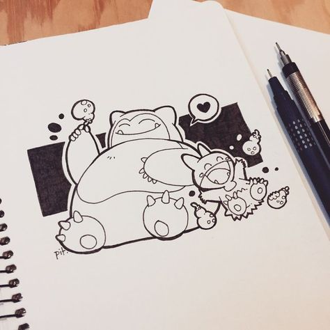 Pokemon Ink Drawing, Snorlax Sketch, Snorlax Drawing, Snorlax Tattoo, Snorlax Pokemon, Sketch Practice, Pokemon Snorlax, Pokemon Sketch, Simple Sketch