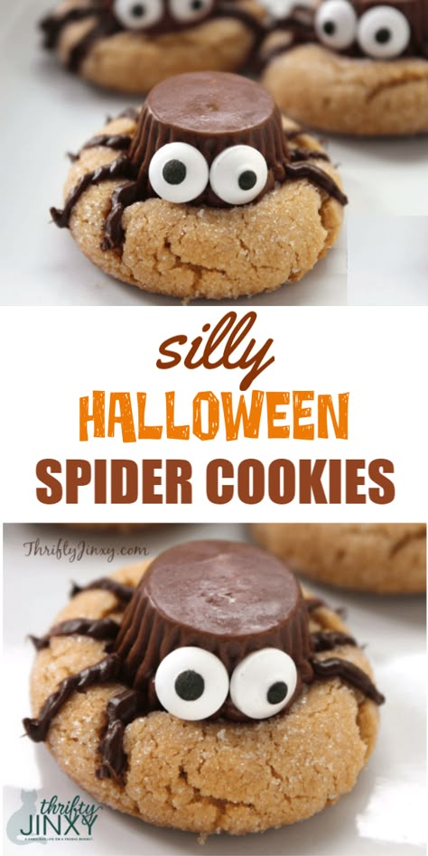 Spider Cookies Halloween, Reese's Cookies, Halloween Spider Cookies, Peanut Butter Spider Cookies, Easy Halloween Cookies Recipes, Easy Halloween Cookies, Halloween Cookie Recipes, Spider Cookies, Halloween Food Desserts