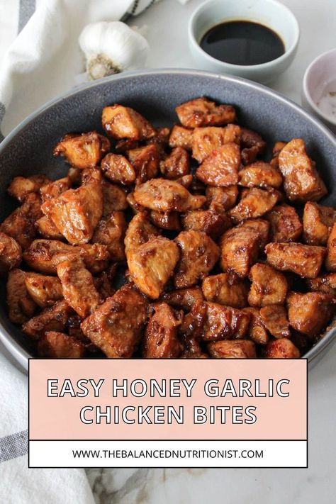 Try this honey garlic chicken for an easy chicken dinner. The chicken bites are marinated in a marinade that's both flavorful and sticky, creating a perfect balance of taste. This honey chicken recipe makes the chicken tender, juicy, and irresistible. These bites are simple to make and sure to impress. Meal Idea List, Honey Garlic Chicken Recipes, Honey Marinade For Chicken, Honey Garlic Marinade, Chicken With Soy Sauce, Honey Garlic Chicken Bites, Garlic Chicken Marinade, Garlic Chicken Bites, Easy Honey Garlic Chicken