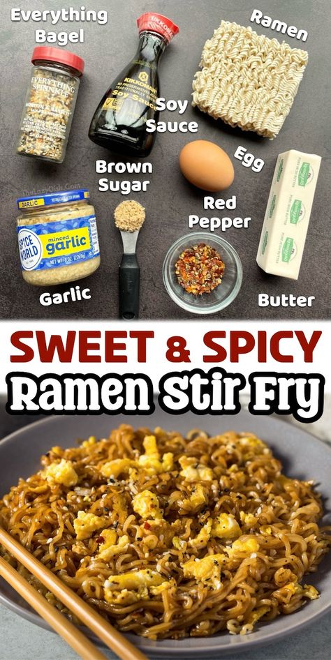 Kare Raisu, Ramen Noodle Stir Fry, Spicy Ramen Noodles, Ramen Recipes Easy, Bowl Of Noodles, Easy Ramen, Ramen Stir Fry, Noodle Stir Fry, Everything Bagel Seasoning