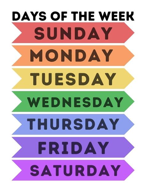 Free Printable Days Of The Week Charts English Pictures Ideas, Week Days Chart For Kids, Free Days Of The Week Printables, Days In English, Days Of The Week Flashcards, Days Of The Week Printables, Days Of The Week Chart, Chart For School, Kids Learning Charts