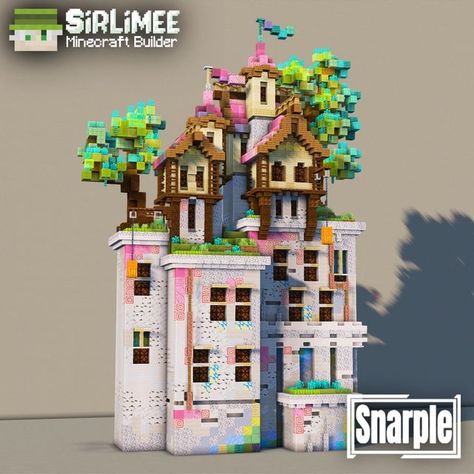 Colourful Minecraft House, Minecraft Colorful Builds, Minecraft Unique Builds, Large Minecraft Builds, Colorful Minecraft Builds, Description Ideas, Minecraft Steampunk, Minecraft Things, Minecraft House Plans