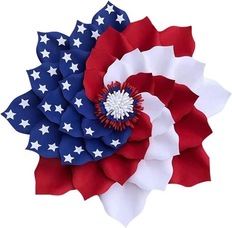 $14.86 Free Returns Rustic classic wreath is covered in fabric ruffles with American flag stars and stripes pattern, red, white and blue, which is on vine base. Perfect for anywhere in your front door or house. July Captions, Patriotic Door Wreath, July Activities, Wreath Inside, Fall Floral Decor, July Desserts, American Flag Wreath, July Quotes, Flag Wreath