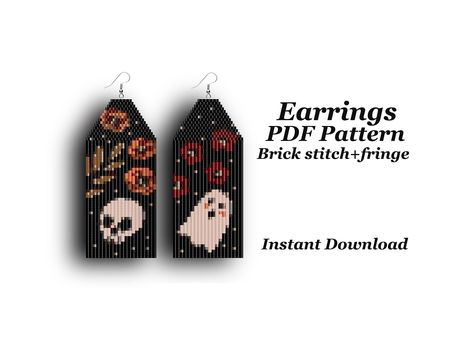 Beaded Halloween Earrings, Ghost For Halloween, Halloween Beaded Jewelry, Beaded Halloween, Bead Crochet Patterns, Beaded Earrings Diy, Halloween Beads, Brick Stitch Earrings, Skull Pattern