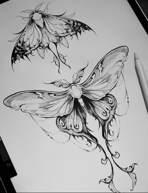 Lunar Moth Tattoo, Luna Moth Tattoo, Moth Tattoo Design, Witch Tattoo, Creepy Tattoos, Moth Tattoo, Tattoo Portfolio, Tattoo Art Drawings, Black Ink Tattoos