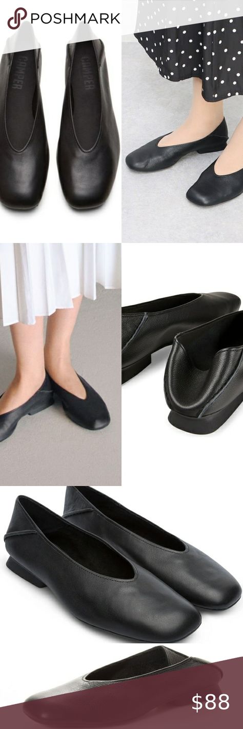 NWB Camper Casi Myra Black Leather Convertible Ballet Flats Size 9 Ballet Flats Black, Camper Shoes, Flats Outfit, Black Ballet Flats, Current Styles, Ballerinas, Leather Working, Mule, Ballet Flats