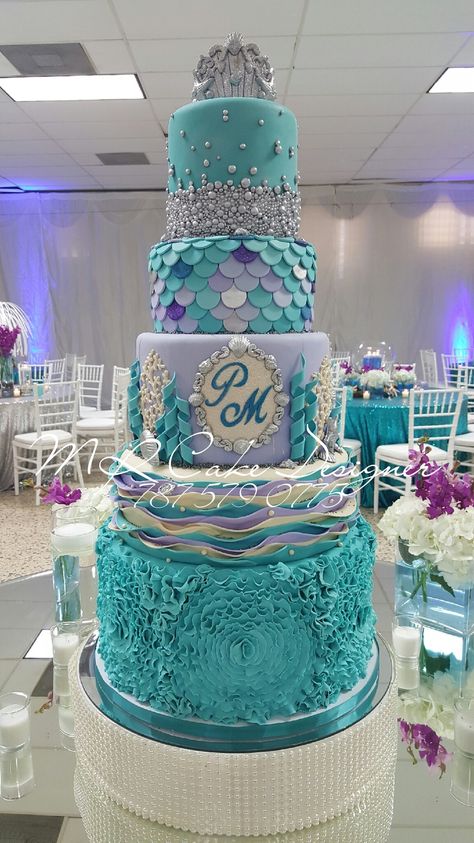 Under The Sea Birthday Cake, Sea Birthday Cake, Sea Cake, Mermaid Theme Birthday Party, Quinceanera Cakes, Mermaid Cake Topper, Sea Cakes, Unicorn Birthday Cake, Under The Sea Birthday