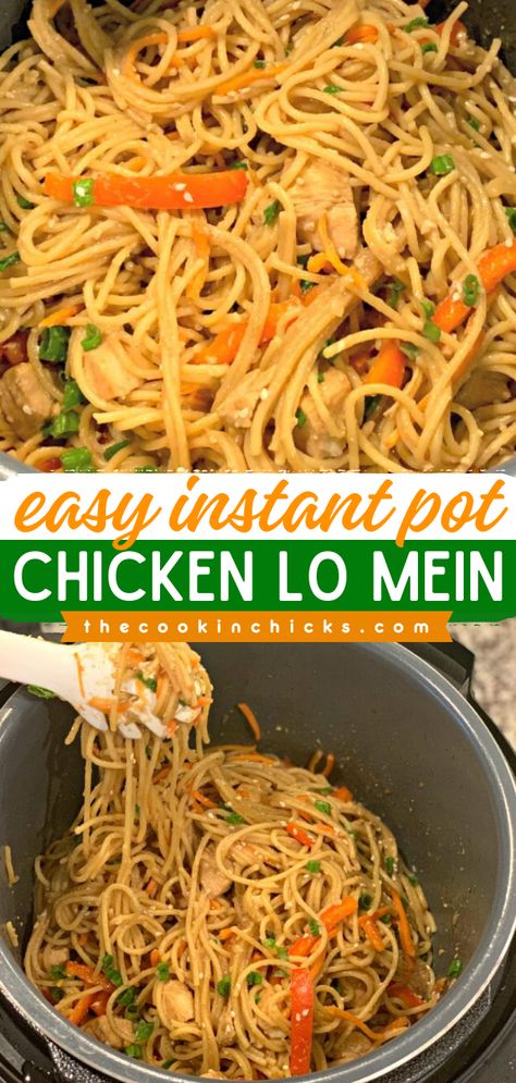 Want more Asian dishes? Put this simple chicken recipe on your rotation! It's a quick weeknight dinner in the pressure cooker. In less than 20 minutes, you can have this Instant Pot Chicken Lo Mein that's packed with classic Chinese flavor! Chicken Lo Mein Instant Pot, Instant Pot Sticky Chicken, Instapot Lo Mein, Dump And Go Instant Pot Recipes, Instant Pot Dump Meals, Instant Pot Chicken Lo Mein, Instant Pot Lo Mein, Dinner Recipes Instant Pot, Instant Pot Chinese Recipes