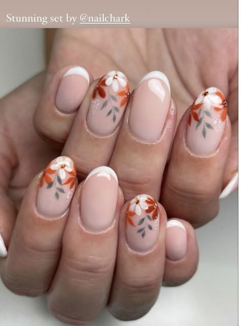 May Nails Ideas 2024 Flowers, Dahlia Nail Art, Floral Fall Nails, Autumn Floral Nails, Floral Wedding Nails, Fall Floral Nails, Flower Nail Designs, Her Nails, Autumn Nails