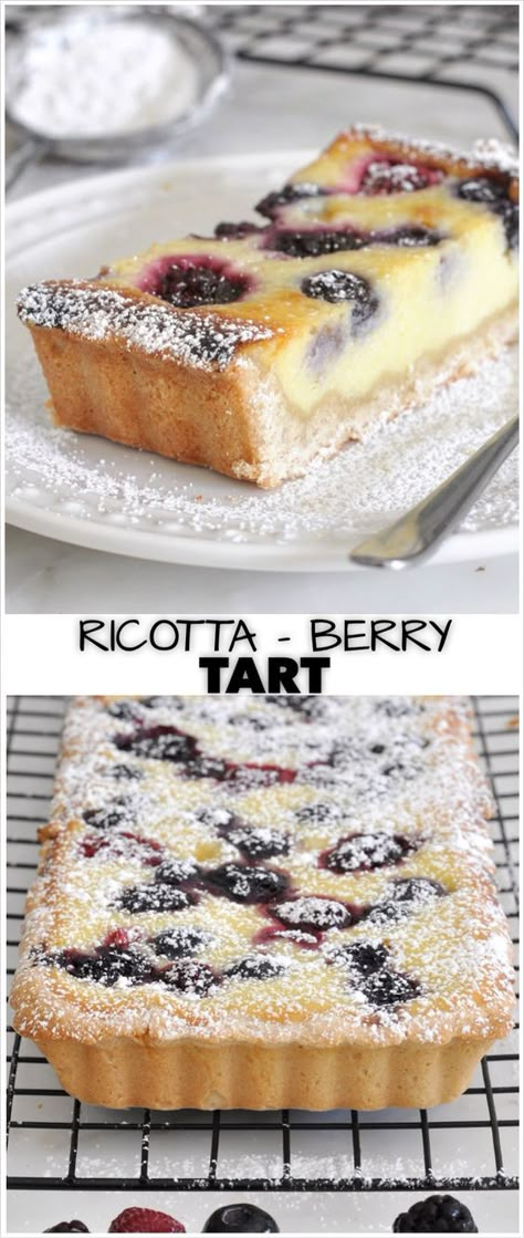 Blueberry Tart, Berry Tart, Sweet Pie, Pies And Tarts, Pie Dessert, Sweet Tarts, Tart Recipes, Piece Of Cake, Ricotta Cheese