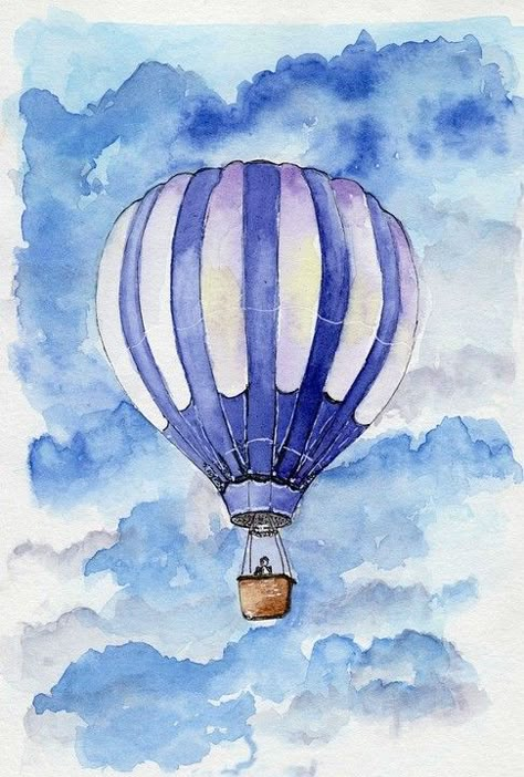 Hot Air Balloon Watercolor, Air Balloon Watercolor, Balloon Watercolor, Paintings Nature, Watercolor Paintings Nature, Watercolor Art Landscape, Balloon Painting, Watercolor Paintings For Beginners, Watercolor Paintings Easy