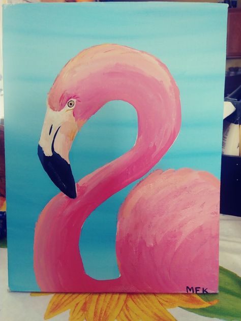 Flamingo Easy Painting, Flamingo Drawings Easy, How To Paint A Flamingo Step By Step, How To Paint A Flamingo, Flamingo Painting Acrylic, Flamingo Acrylic Painting, Flamingo Paintings, Drawing Flamingo, Squeegee Painting