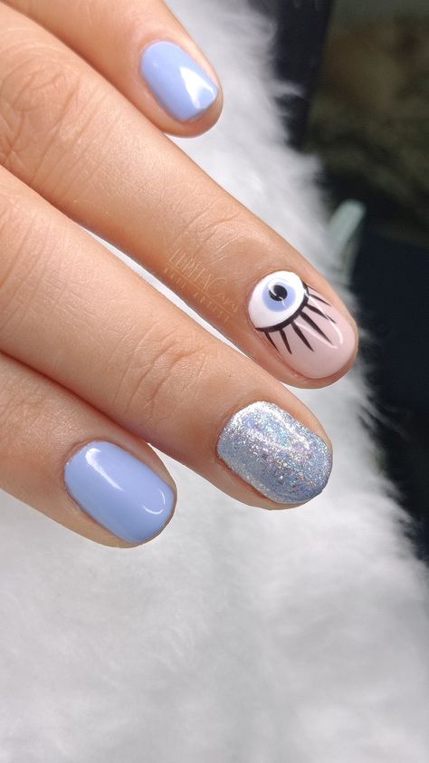 Ojo Turco Nails, Nails Boho, Evil Eye Nails, Boho Nails, Eye Nails, Gelish Nails, Makeup Clothes, Nails Desing, Beauty Makeup Tips